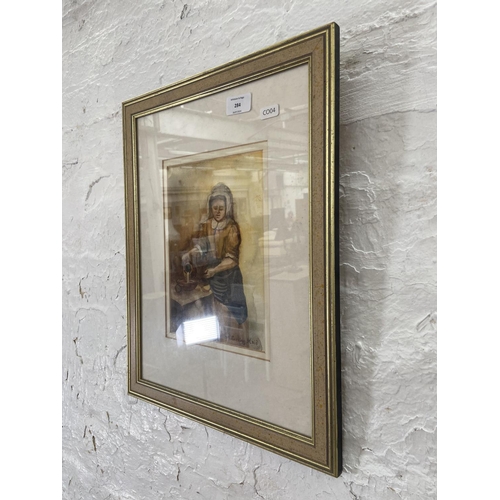 287 - A late 20th century framed watercolour titled 'The Serving Maid' - approx. 47cm high x 35cm wide