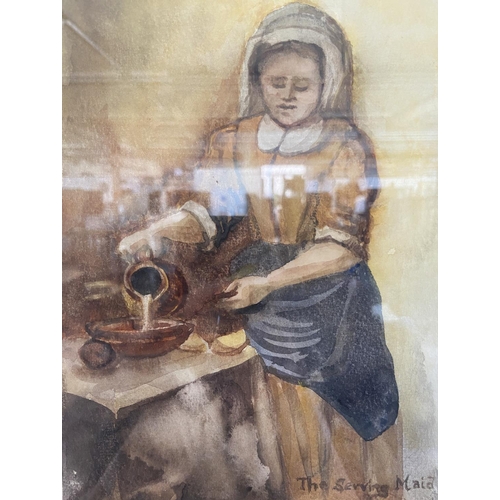 287 - A late 20th century framed watercolour titled 'The Serving Maid' - approx. 47cm high x 35cm wide