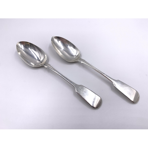 2128 - A pair of Victorian Charles Stuart Harris hallmarked London silver serving spoons, dated 1863 - appr... 