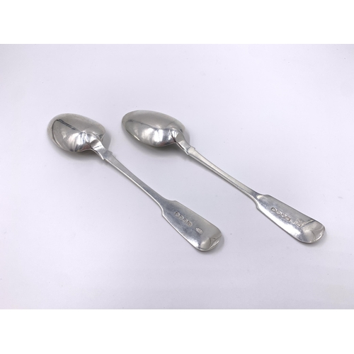 2128 - A pair of Victorian Charles Stuart Harris hallmarked London silver serving spoons, dated 1863 - appr... 