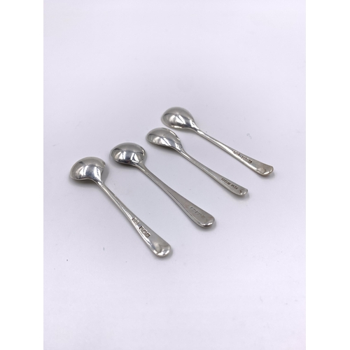 2141 - Four antique hallmarked silver mustard spoons, two Sheffield and two Birmingham - approx. gross weig... 