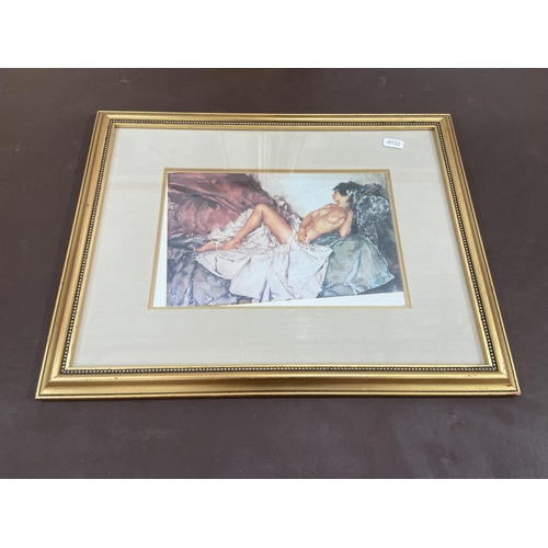 309 - Four gilt framed prints, two William Russell Flint, one Charles Edward Pervgini and one J. W. Waterh... 