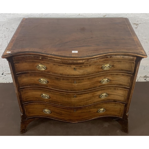 219 - A George III inlaid mahogany serpentine chest of drawers - approx. 87cm high x 95cm wide x 56cm deep