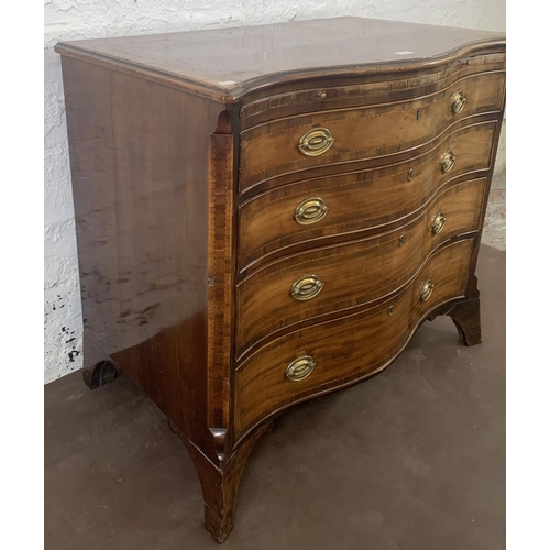 219 - A George III inlaid mahogany serpentine chest of drawers - approx. 87cm high x 95cm wide x 56cm deep