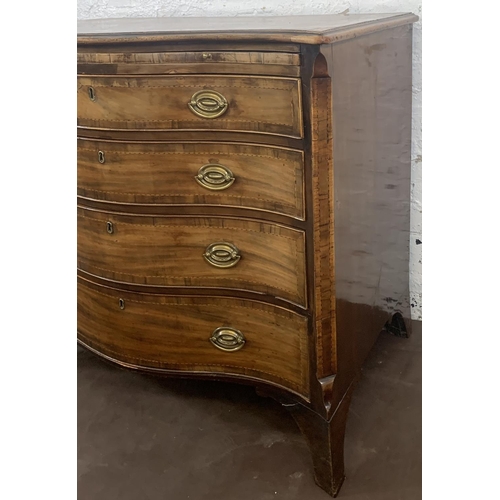 219 - A George III inlaid mahogany serpentine chest of drawers - approx. 87cm high x 95cm wide x 56cm deep