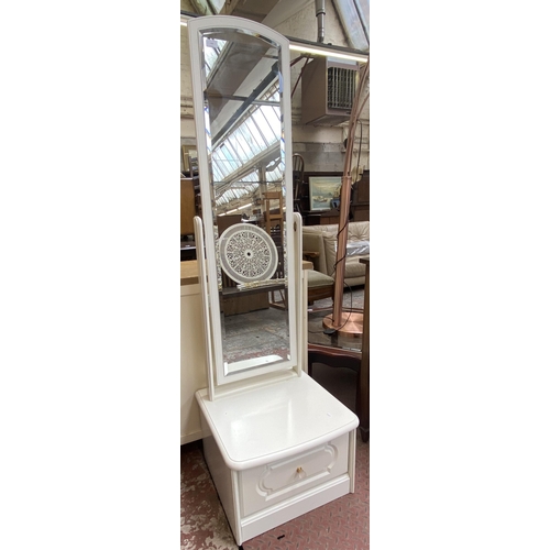 110 - A modern white laminate bevelled edge cheval mirror - approx. 170cm high x 52cm wide x 49cm deep