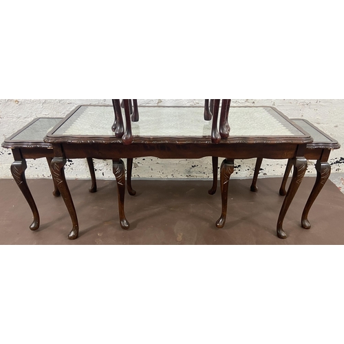 113 - Three pieces of furniture, one Edwardian walnut octagonal coffee table, one beech and tan leather ne... 