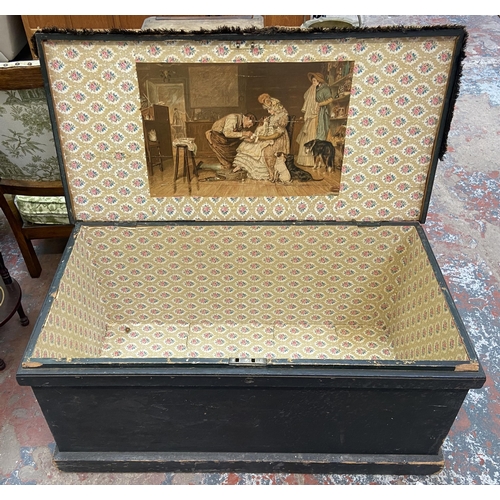 117 - A Victorian ebonised pine blanket box - approx. 44cm high x 93cm wide x 47cm deep