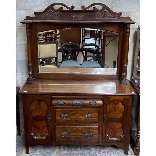 12 - An Edwardian carved walnut mirror back sideboard - approx. 197cm high x 145cm wide x 50cm deep