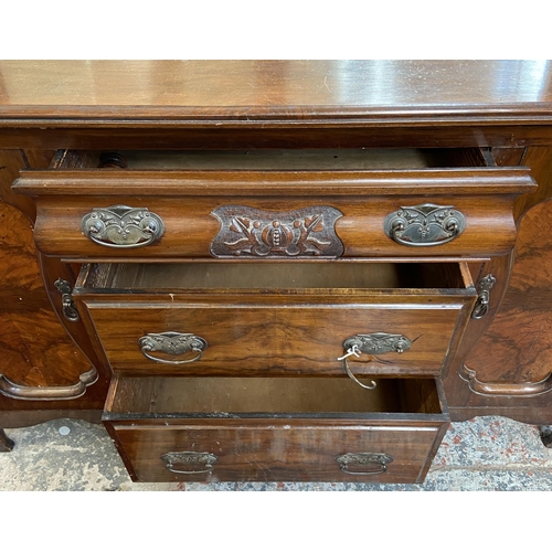 12 - An Edwardian carved walnut mirror back sideboard - approx. 197cm high x 145cm wide x 50cm deep