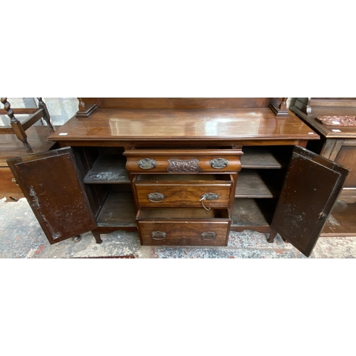 12 - An Edwardian carved walnut mirror back sideboard - approx. 197cm high x 145cm wide x 50cm deep