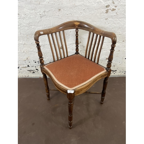 133 - An Edwardian inlaid mahogany and fabric upholstered corner chair - approx. 70cm high x 55cm wide x 5... 