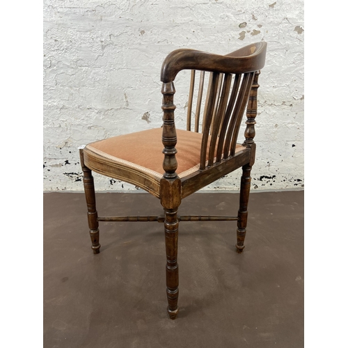 133 - An Edwardian inlaid mahogany and fabric upholstered corner chair - approx. 70cm high x 55cm wide x 5... 