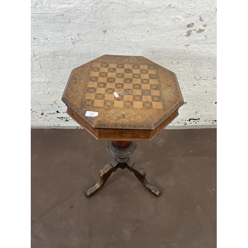 134 - A Victorian inlaid walnut octagonal tripod pedestal sewing table - approx. 76cm high x 44cm wide x 4... 