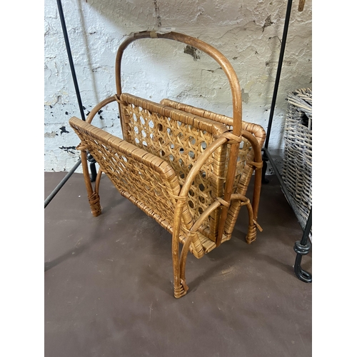 136 - Nine pieces of wicker and bamboo furniture to include two mid 20th century magazine racks, miniature... 