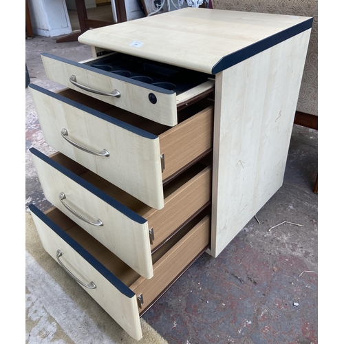 140 - A modern beech effect four drawer office filing cabinet - approx. 69cm high x 47cm wide x 50cm deep