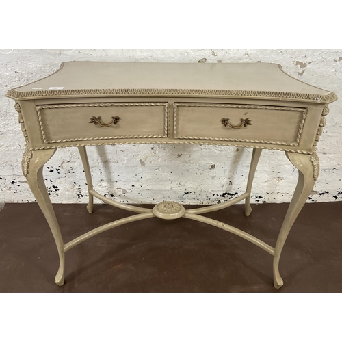 148 - A French Louis XV style grey painted two drawer console table - approx. 80cm high x 92cm wide x 46cm... 