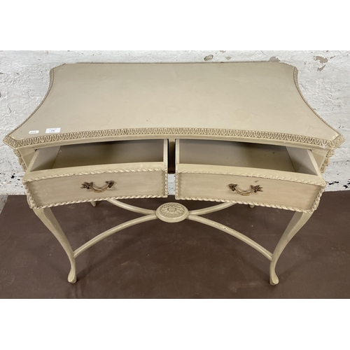 148 - A French Louis XV style grey painted two drawer console table - approx. 80cm high x 92cm wide x 46cm... 