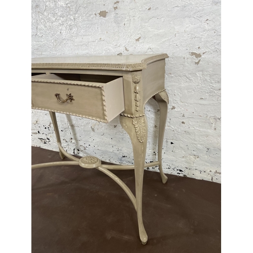 148 - A French Louis XV style grey painted two drawer console table - approx. 80cm high x 92cm wide x 46cm... 