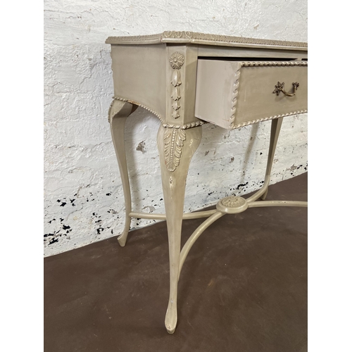 148 - A French Louis XV style grey painted two drawer console table - approx. 80cm high x 92cm wide x 46cm... 