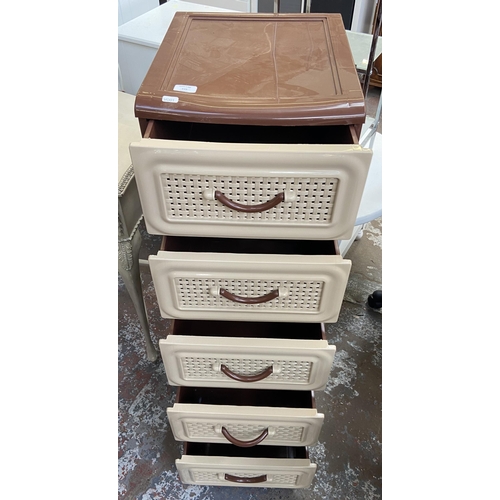 149 - A 1970s brown and cream plastic chest of drawers - approx. 113cm high x 37cm wide x 46cm deep