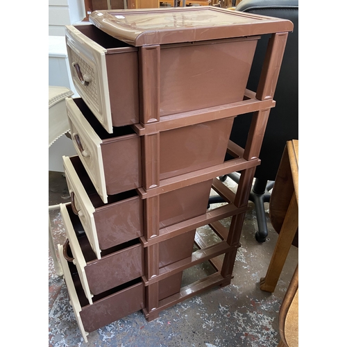 149 - A 1970s brown and cream plastic chest of drawers - approx. 113cm high x 37cm wide x 46cm deep