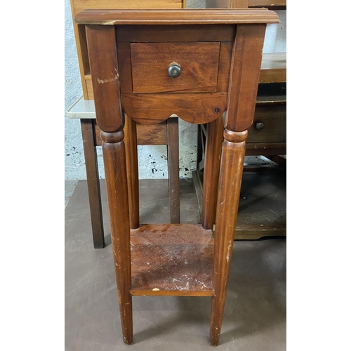 157 - Nine pieces of Victorian and later furniture to include pine bedside cabinet, Victorian carved walnu... 