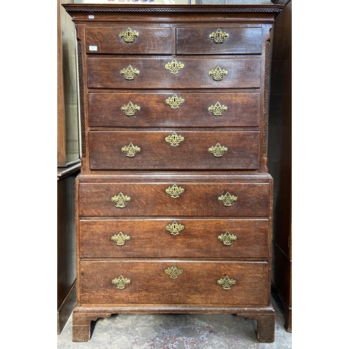 2 - A George III carved oak chest on chest on bracket supports - approx. 176cm high x 110cm wide x 53cm ... 