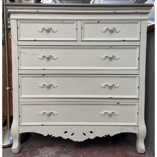 26 - A French Louis XV style hardwood and white painted chest of drawers - approx. 90cm high x 84cm wide ... 