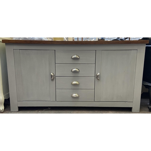 28 - A modern oak and grey painted sideboard - approx. 79cm high x 150cm wide x 38cm deep