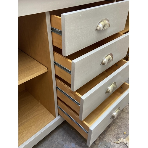 28 - A modern oak and grey painted sideboard - approx. 79cm high x 150cm wide x 38cm deep