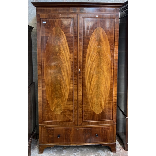 3 - A 19th century Sheraton Revival inlaid mahogany bow fronted double wardrobe - approx. 202cm high x 1... 