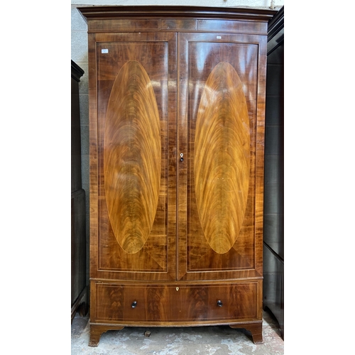 3 - A 19th century Sheraton Revival inlaid mahogany bow fronted double wardrobe - approx. 202cm high x 1... 