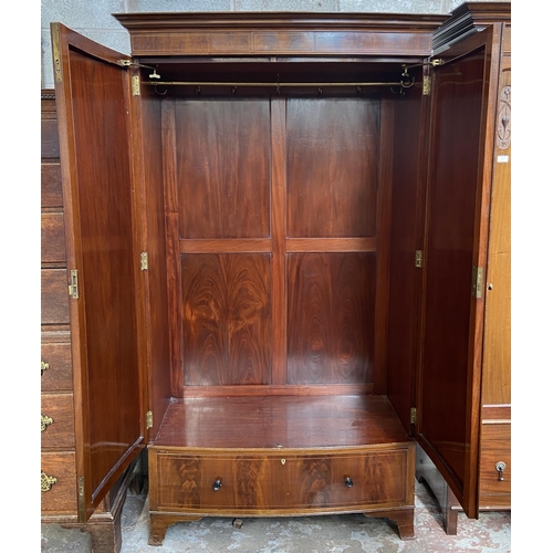 3 - A 19th century Sheraton Revival inlaid mahogany bow fronted double wardrobe - approx. 202cm high x 1... 