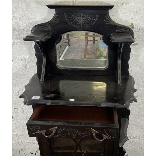 32 - A 19th century ebonised mirror back display cabinet - approx. 148cm high x 66cm wide x 34cm deep