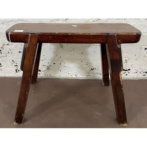 35 - A Victorian style stained pine farmhouse type stool - approx. 47cm high x 20cm wide x 60cm long