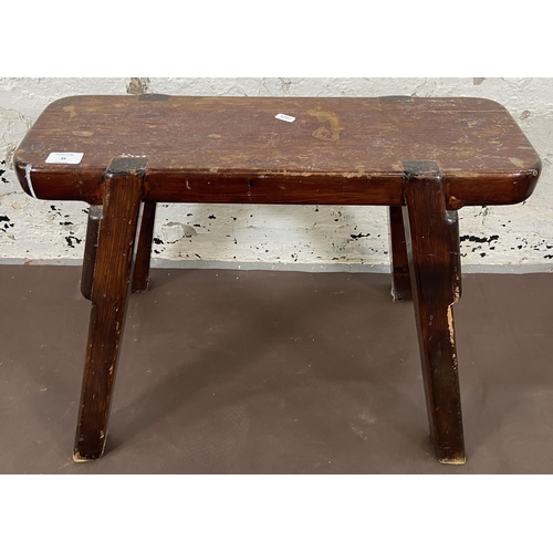 35 - A Victorian style stained pine farmhouse type stool - approx. 47cm high x 20cm wide x 60cm long