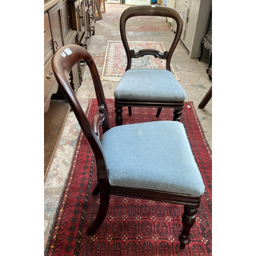 39 - Six chairs, two Victorian mahogany balloon back dining chairs, one Victorian carved walnut and fabri... 