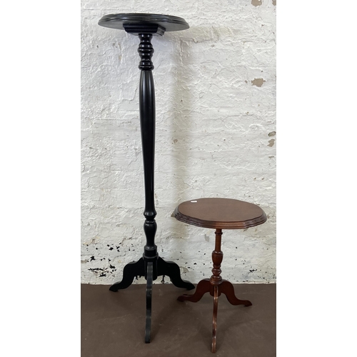 42 - Two pieces of 19th century style furniture, one mahogany tripod pedestal side table and one ebonised... 