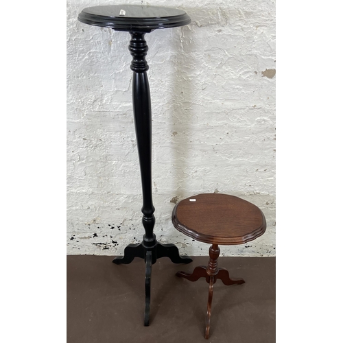 42 - Two pieces of 19th century style furniture, one mahogany tripod pedestal side table and one ebonised... 