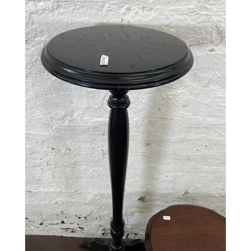 42 - Two pieces of 19th century style furniture, one mahogany tripod pedestal side table and one ebonised... 