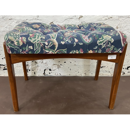 53 - A mid 20th century teak and fabric upholstered dressing table stool - approx. 44cm high x 54cm wide ... 