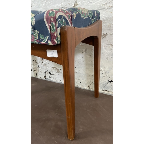 53 - A mid 20th century teak and fabric upholstered dressing table stool - approx. 44cm high x 54cm wide ... 