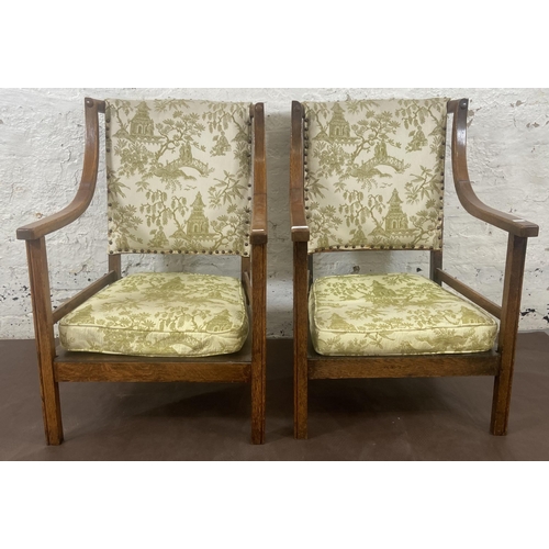 75 - A pair of Art Deco oak bentwood and fabric upholstered armchairs - approx. 81cm high x 52cm wide x 4... 