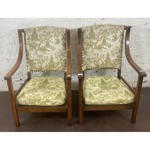 75 - A pair of Art Deco oak bentwood and fabric upholstered armchairs - approx. 81cm high x 52cm wide x 4... 