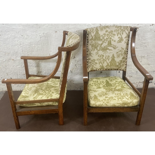 75 - A pair of Art Deco oak bentwood and fabric upholstered armchairs - approx. 81cm high x 52cm wide x 4... 