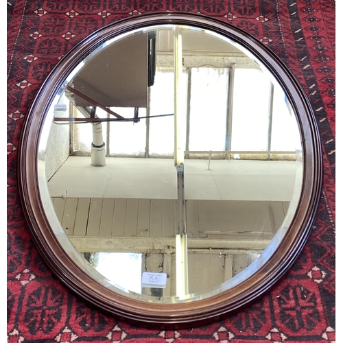 8A - An Edwardian mahogany framed bevelled edge oval wall mirror - approx. 90cm high x 60cm wide