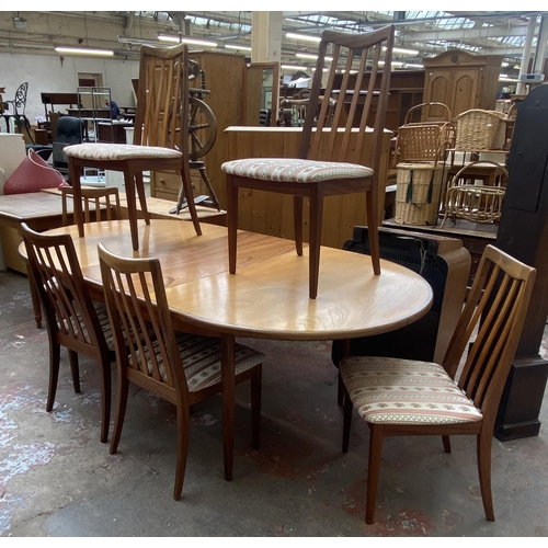 93 - A G Plan Fresco teak extending dining table and six chairs - approx. 73cm high x 112cm wide x 209cm ... 