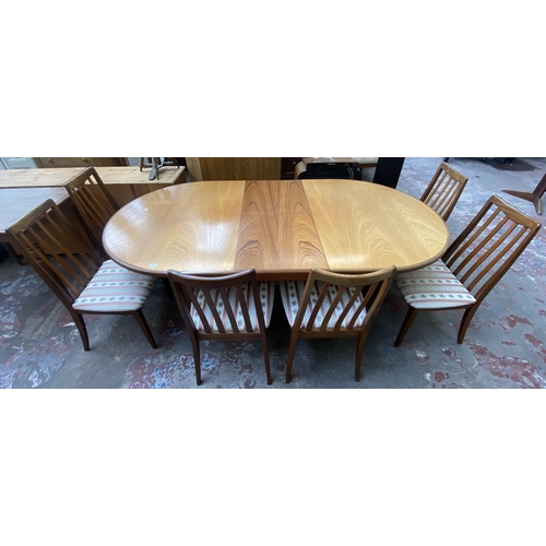 93 - A G Plan Fresco teak extending dining table and six chairs - approx. 73cm high x 112cm wide x 209cm ... 