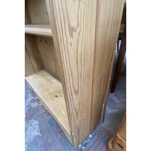 96 - A Victorian style pine three tier bookcase - approx. 125cm high x 95cm wide x 30cm deep